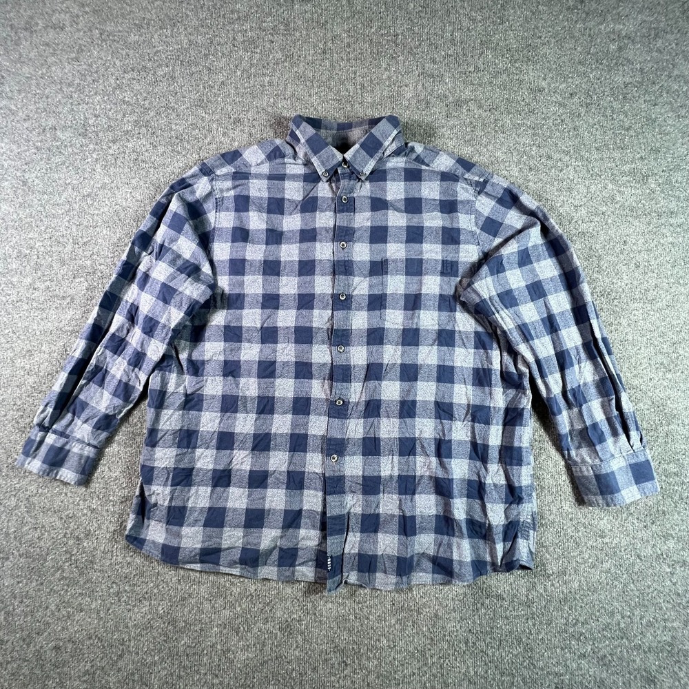 Rowm Button-Down Shirt Men's 2XB Blue Cotton Plaid Cowboy Western Streetwear
